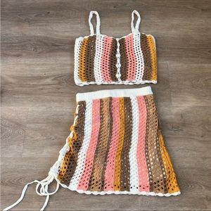 Dolls Kill Crochet Crop Top & Skirt Set